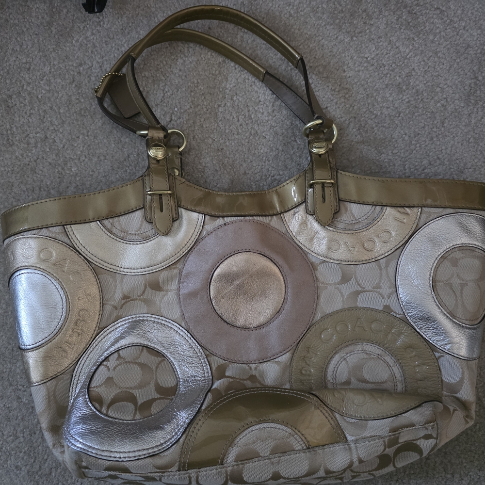 Coach Women's Gold and Silver Tote Bag